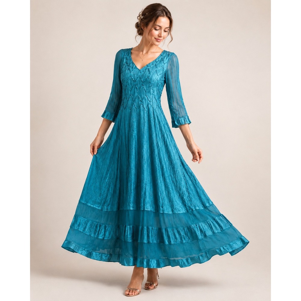 Komarov Women's Crinkle Maxi Dress Large Teal Whimsigoth Fairy Art To Wear